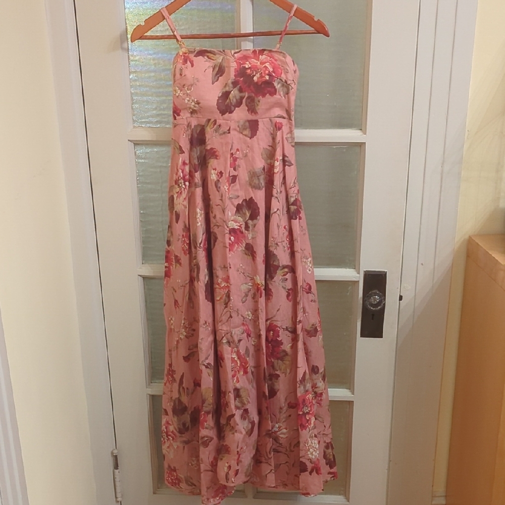 Zimmermann Pink Floral Dress with Gold Accents Brand Size 0 US Size 4